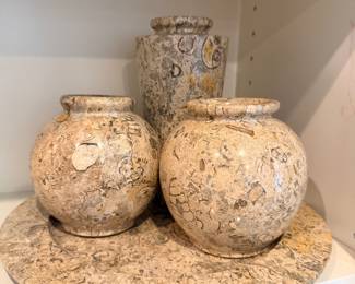 Fossilized Limestone plates and vases