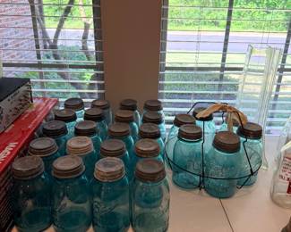 Vintage blue mason jars