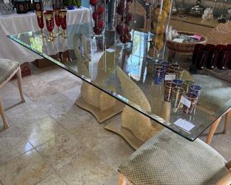 Swan pedestal Glass top Table with 6 chairs 