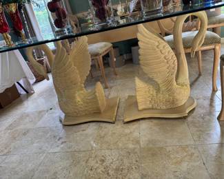 Glass Top Swan Pedestal Dining Table with 6 chairs 