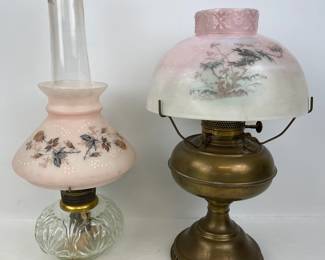 Antique Brass Oil Lamp and Glass Aladdin Lamp