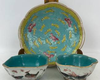 Antique Chinese Ceramic Plate and Cups