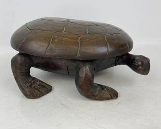 Vintage Carved Wooden Turtle Covered Bowl