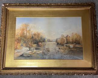 Robert Shaw Landscape Watercolor in Gilded Frame