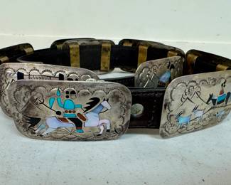 Vintage Sterling Silver Inlaid Concho Belt