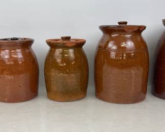 Collection of Redware Pottery Crocks