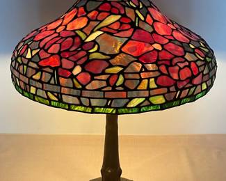 Floral Leaded Glass Lamp w/ Chicago Bronze Base