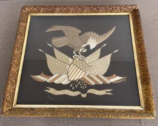 Antique Patriotic Embroidery Under Glass