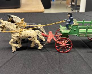 Antique Cast Iron Horses and Wagon Toy