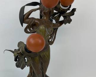Art Nouveau Cast Figural Woman Lamp