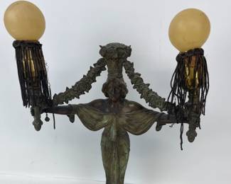 Art Nouveau Figural Candelabra Lady Lamp