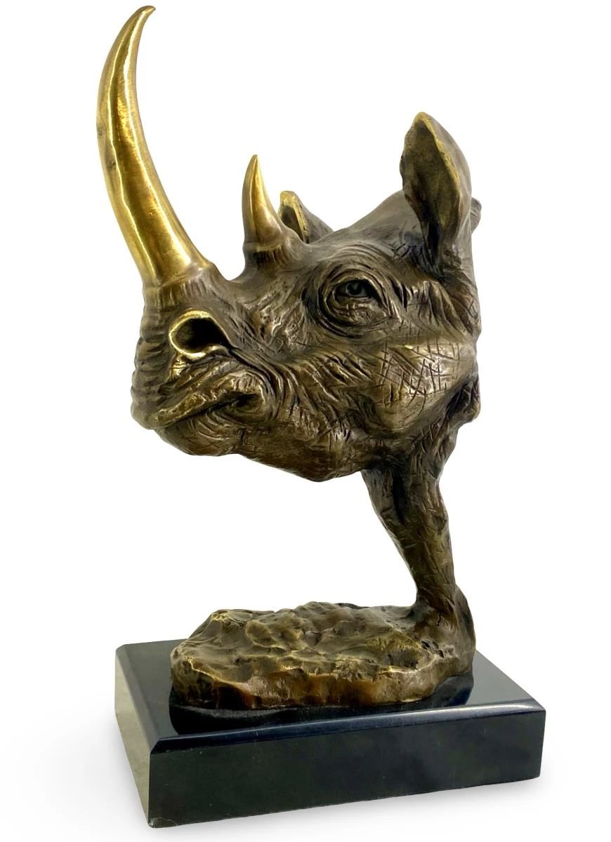 Salvador Dali Bronzed Brass Rhino Head Sculpture
