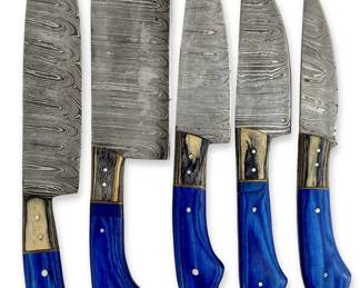 5pc Wooden Handled Damascus Steel Kitchen Knives