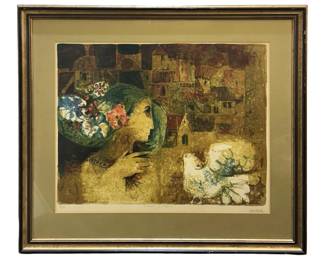 Signed Sunol Alvar “Woman in Poesy" Lithograph