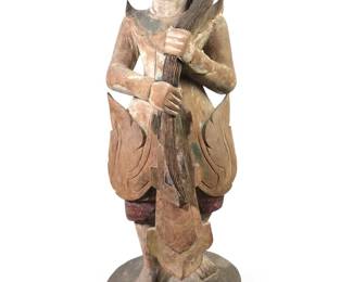 Hand Carved Painted Wood Burmese Sculpture
