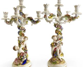 Schierholz German Porcelain Cherub Candelabras