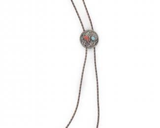 Native American Sterling Turquoise Coral Bolo Tie
