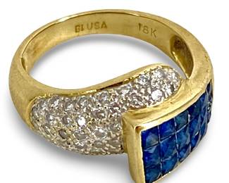 Diamond and Sapphire Inlaid 18K Gold Ring