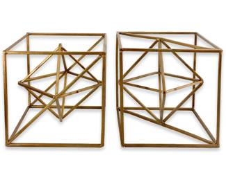 2pc Art Deco Decorative Gold Wire Cubes