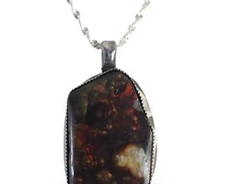 Sterling Silver Fire Agate Pendant Necklace