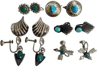 6 Pair Native American Silver Earrings