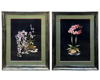 2pc. Chinese Hand Embroidered Floral Art
