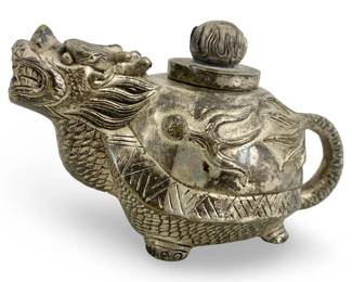Chinese Stamped Silver Dragon Design Teapot