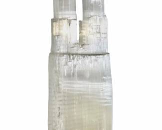 Unique White Selenite Tower Blue Light Lamp
