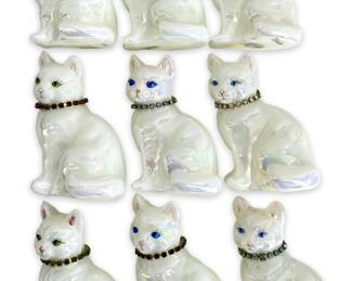 9pc Signed Opalescent Fenton Art Glass Cats