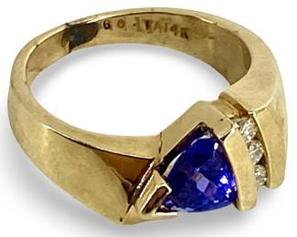 Diamond and Tanzanite Inlaid 14K Gold Ring