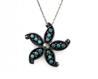 Sterling Silver Needlepoint Turquoise Pendant