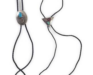 (2) Native American Silver Turquoise Bolo Ties