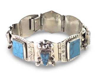 Vintage Taxco Mexico Sterling Turquoise Bracelet