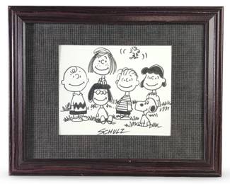 Signed Schulz Peanuts Ink Illustration Drawing