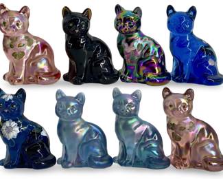 8pc Signed Fenton Art Glass Cats