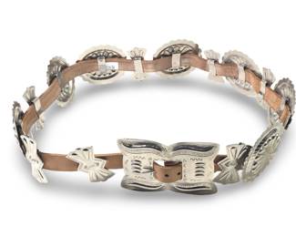 Vintage Native American Silver Leather Concho Belt