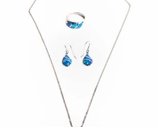 Radiant Sterling Silver Blue Opal Jewelry Set