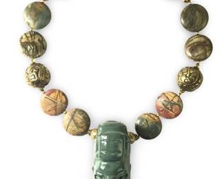 Chunky Jasper Brass Jade Colombian Pendant
