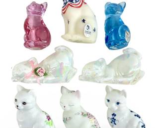 8pc Hand Painted Fenton Art Glass Cats