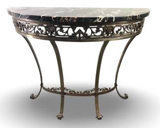 Art Deco Wrought Iron Marble Top Demilune Entry