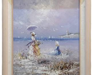 Signed J Miller Impressionist Harbor Oil on Canvas