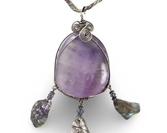 Handmade Sterling Amethyst Wire Pendant Necklace