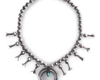 Navajo Silver Turquoise Squash Blossom Necklace
