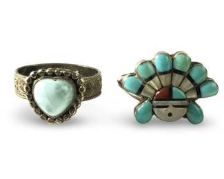 (2pc) Silver Zuni Inlay Sterling Silver Heart