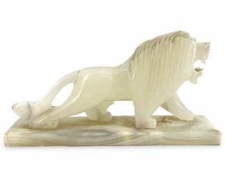 Vintage Carved Alabaster Lion Sculpture
