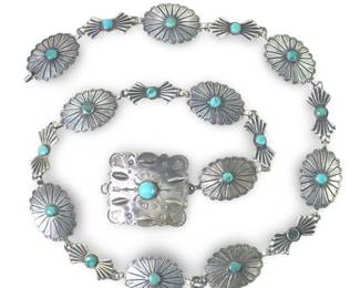 Vintage Native American Silver Turquoise Concho