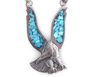 Vintage Silver Crushed Turquoise Flying Eagle