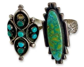 2pc Native American Sterling and Turquoise Rings