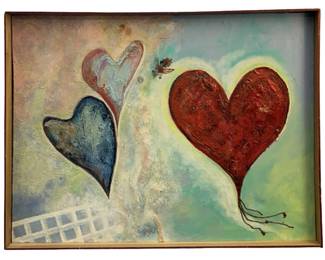 Vintage Abstract Heart Textural Oil on Canvas