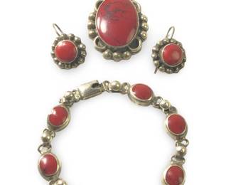 Mexico Sterling Silver Red Jasper Jewelry Set